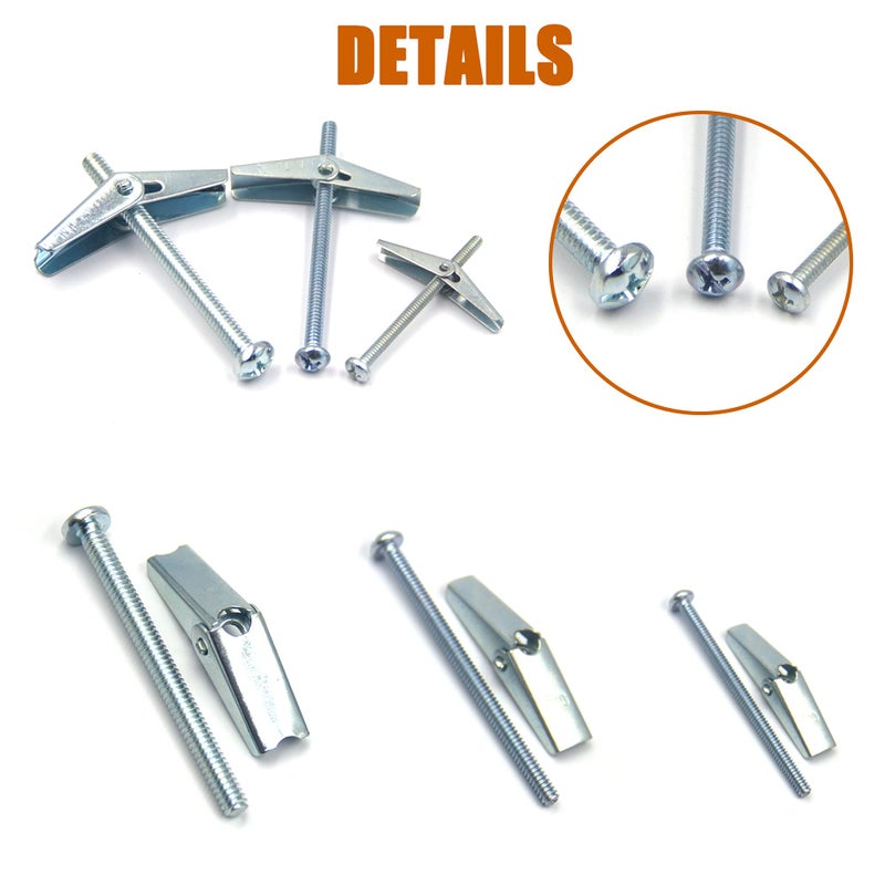 ISPINNER 24pcs Toggle Bolt and Wing Nut Assortment Kit for Drywall Hanging Heavy Items 1/8" 3/16" 1/4" - Image 3